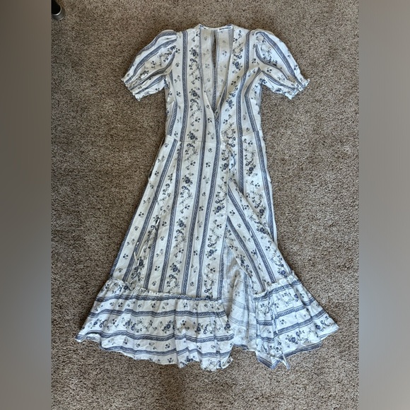 NWOT Reformation Veronika Wrap Dress Roquefort Print 100% Linen Sz 4 - Picture 8 of 8